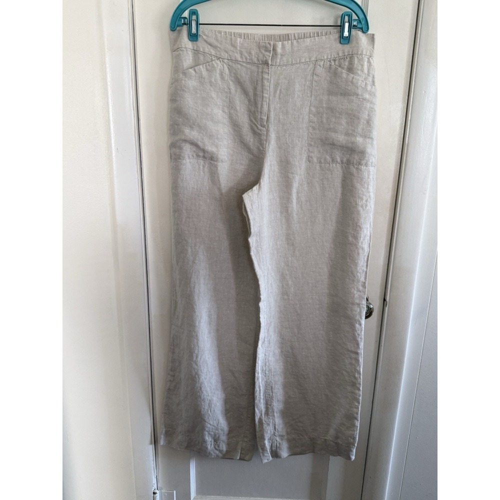 Chico's 100% Linen Pants Women's Size 2 / Large 12 Wide Leg Beige Beach Coastal